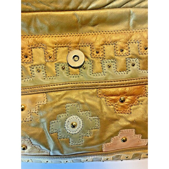 SAMIR VTG Leather Gold Western Boho Patchwork Metallic Cottagecore Handbag Rare - Picture 15 of 15